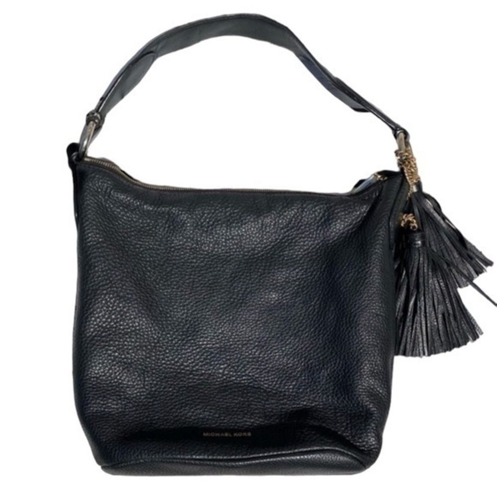 MICHAEL KORS Elana large Black Pebbled leather shoulder bag